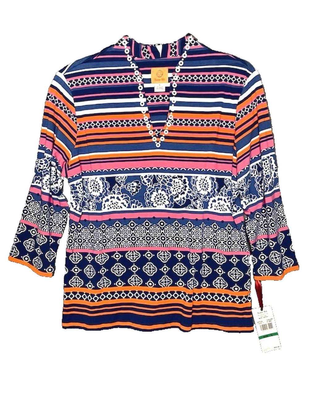 Ruby Rd NWT Colorful Mixed Print Tunic Top L Coastal Resort Cruise Travel - Picture 1 of 9